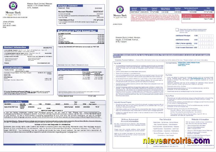 Pakistan Meezan mortgage statement in Word and PDF formats, 3 pages 1-2